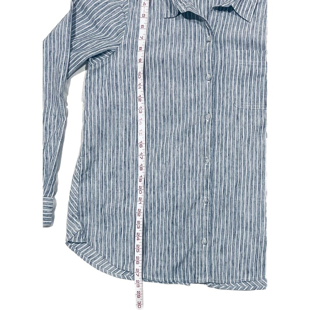 Lucky Brand Shirt Women’s L Blue White Striped Chambray Button Front Long Sleeve - Picture 5 of 7